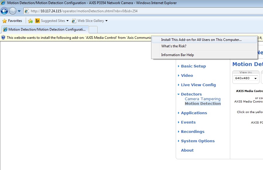 Configure Motion detection in Axis IP camera web interface