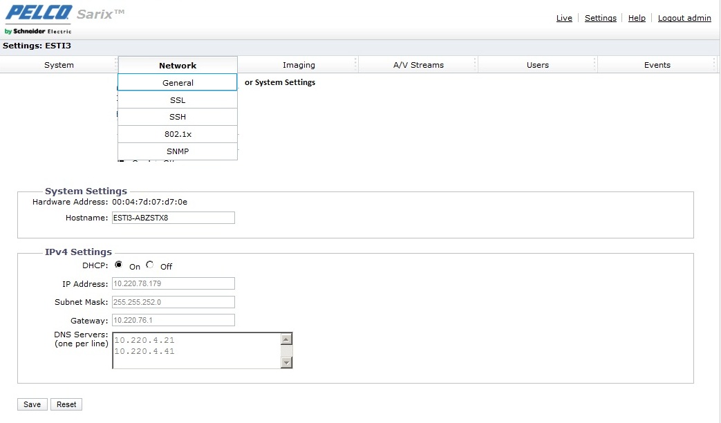 Pelco sarix cheap default ip