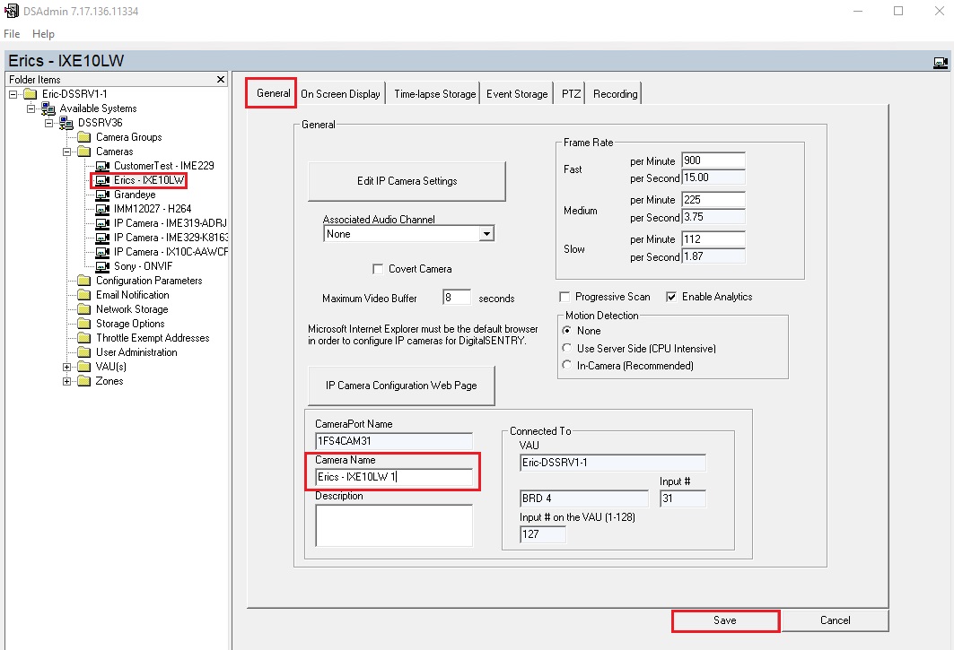 How to change a camera name for a Digital Sentry system.