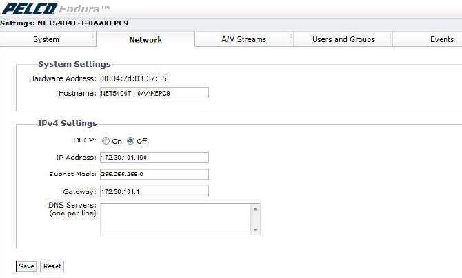 Pelco hot sale default ip