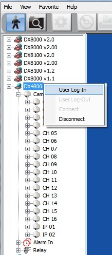 Login to remote sites using the DX Series Client software.