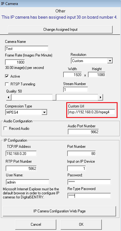 How to add and configure an IP camera RTSP stream URL to a DigitalSentry  system