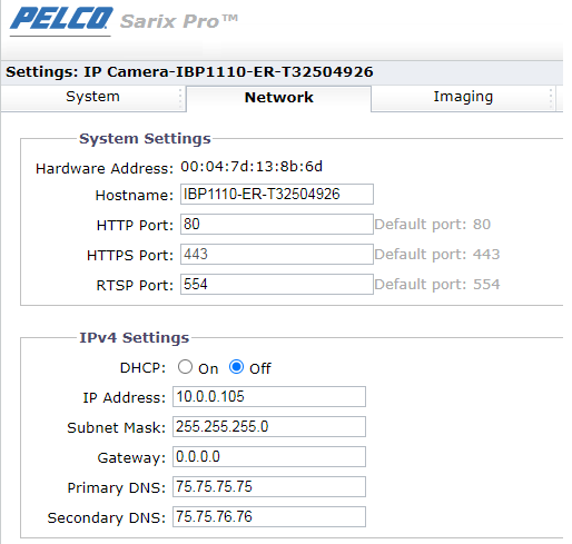 Pelco sarix cheap default ip