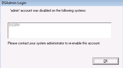 Logging into DS ControlPoint or DS Admin responds with error "account ...