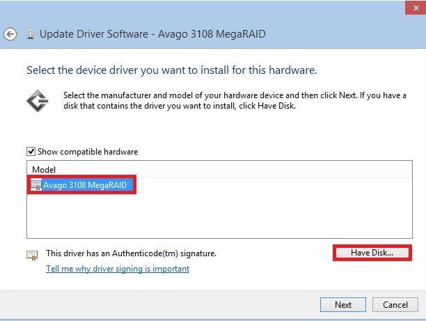 VxS: How to update the Windows Drivers for the RAID controller