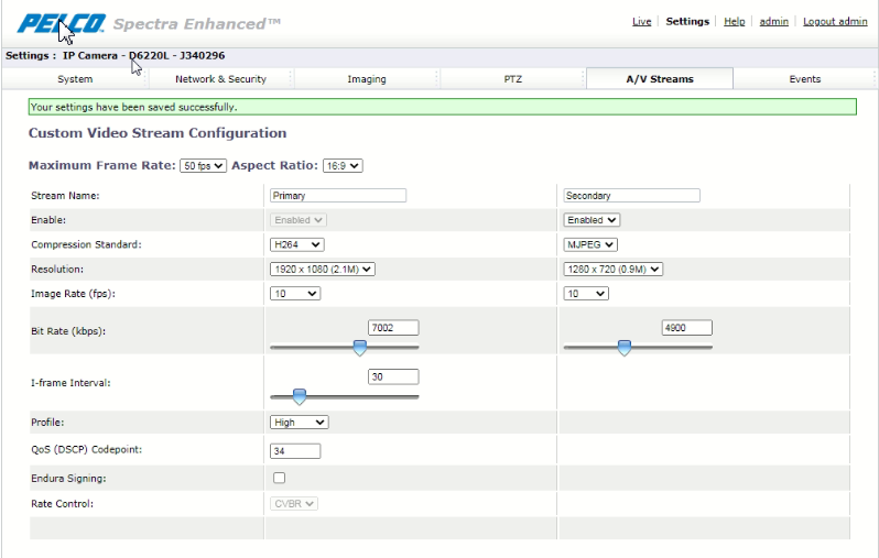 Choosing the MJPEG output to stream